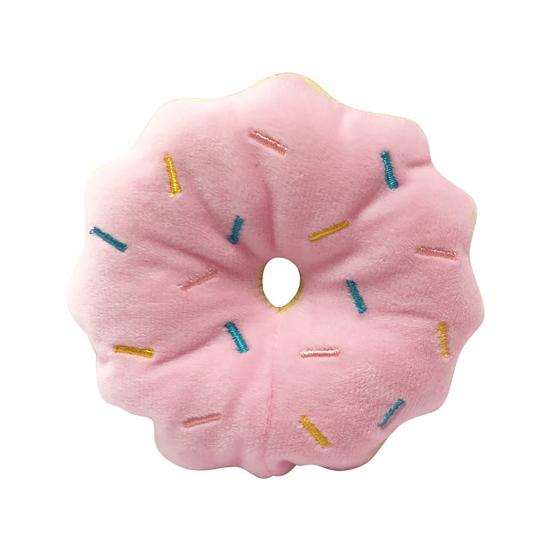 Dog Plush Donut Toy Interactive Squeaky Dog Chew Toy Stuffed Donut Puppy Teething Toy Relieves Boredom for Small Medium Dogs