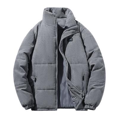 Winter Cotton Coat Stand Collar Thick Padded Windproof Warm Solid Color Long Sleeve Pockets Elastic Cuff Zipper Closure Mid Length Men Down Coat