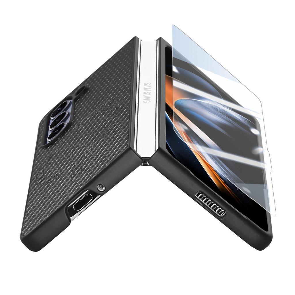 For Samsung Galaxy Z Fold6 5G Magnetic Case Carbon Fiber Texture Leather+PC Cover with Screen Film
