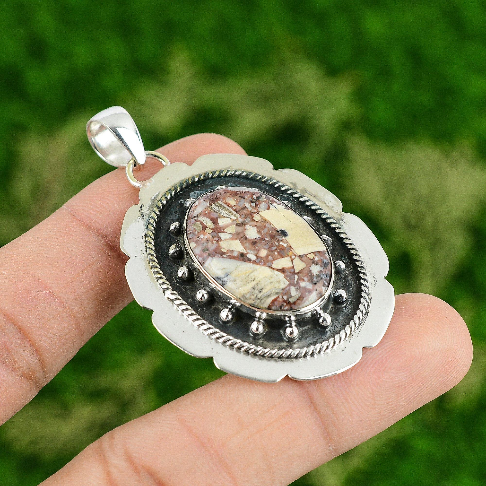 

Sterling Silver Red Brecciated Mookaite Gemstone Daughter Bezel Handmade Pendant