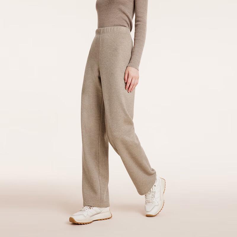 GOELIA Women's Knitted Fleece High-Waist Straight-Leg Trousers