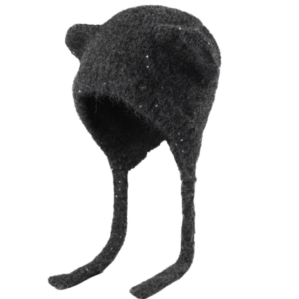 Custom-woven and Dyed Starry Sky Sequins Wool-blended Bear Ears Knitted Ear Protection Hat Women's Autumn and Winter Wool Hat Baotou Hat