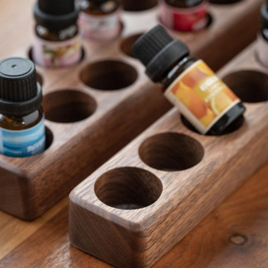 1Pc Walnut Essential Oil Cosmetics Storage Rack Wooden Desktop Standing Display Rack Bathroom Kitchen Household Partition Log