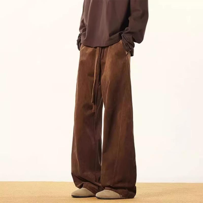 Splicing scimitar twill pants men's spring retro wide-leg pants trousers loose straight casual