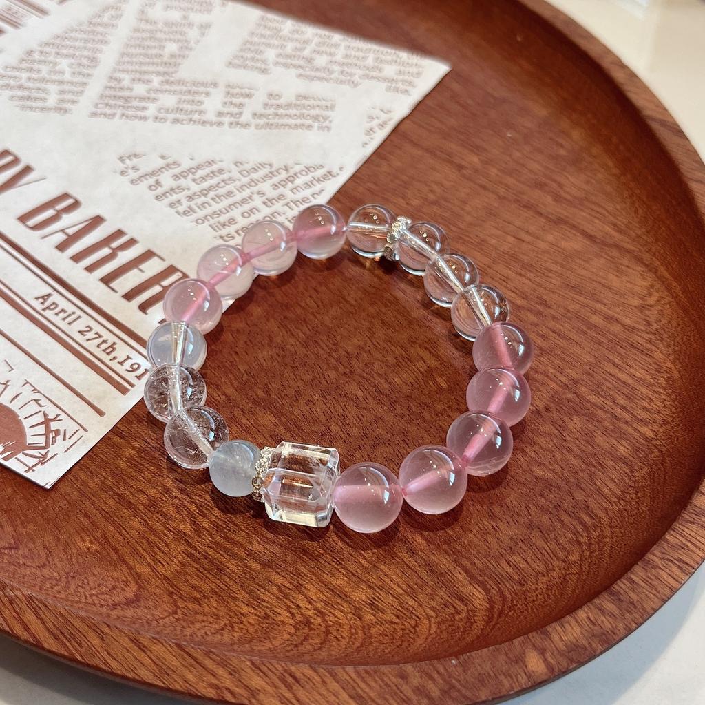 Natürliches rosa Kristallarmband für Damen, Zuckerwürfel Aquamarin Weißkristall Armband, stilvolles Design, ein modisches Geschenk für eine Freundin