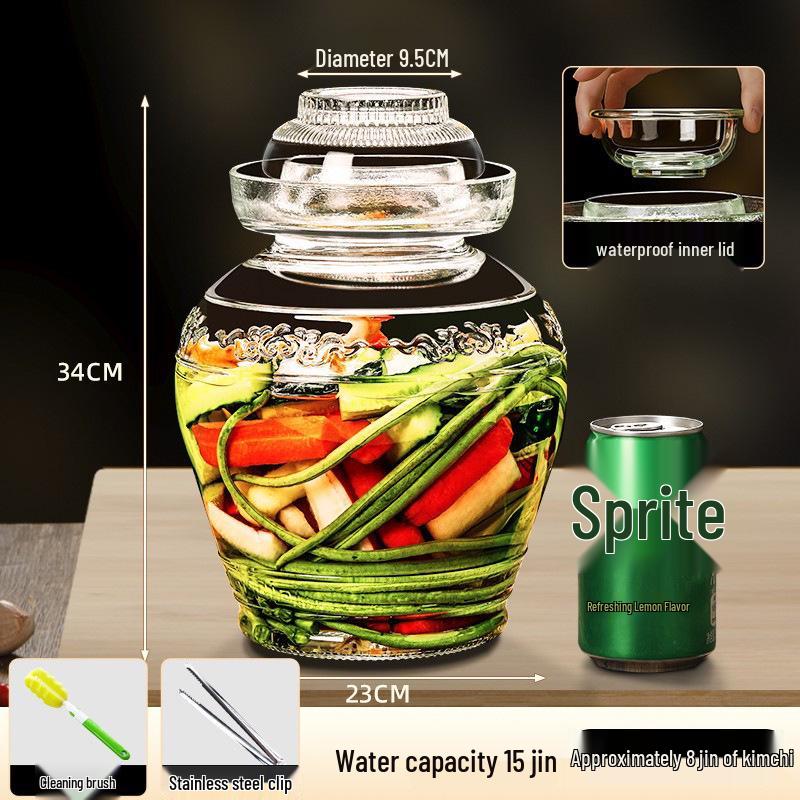 Sichuan Style Thick Glass Pickle Jar for Sauerkraut and Vegetables - Large Mouth, Sealed Container for Home Pickling
