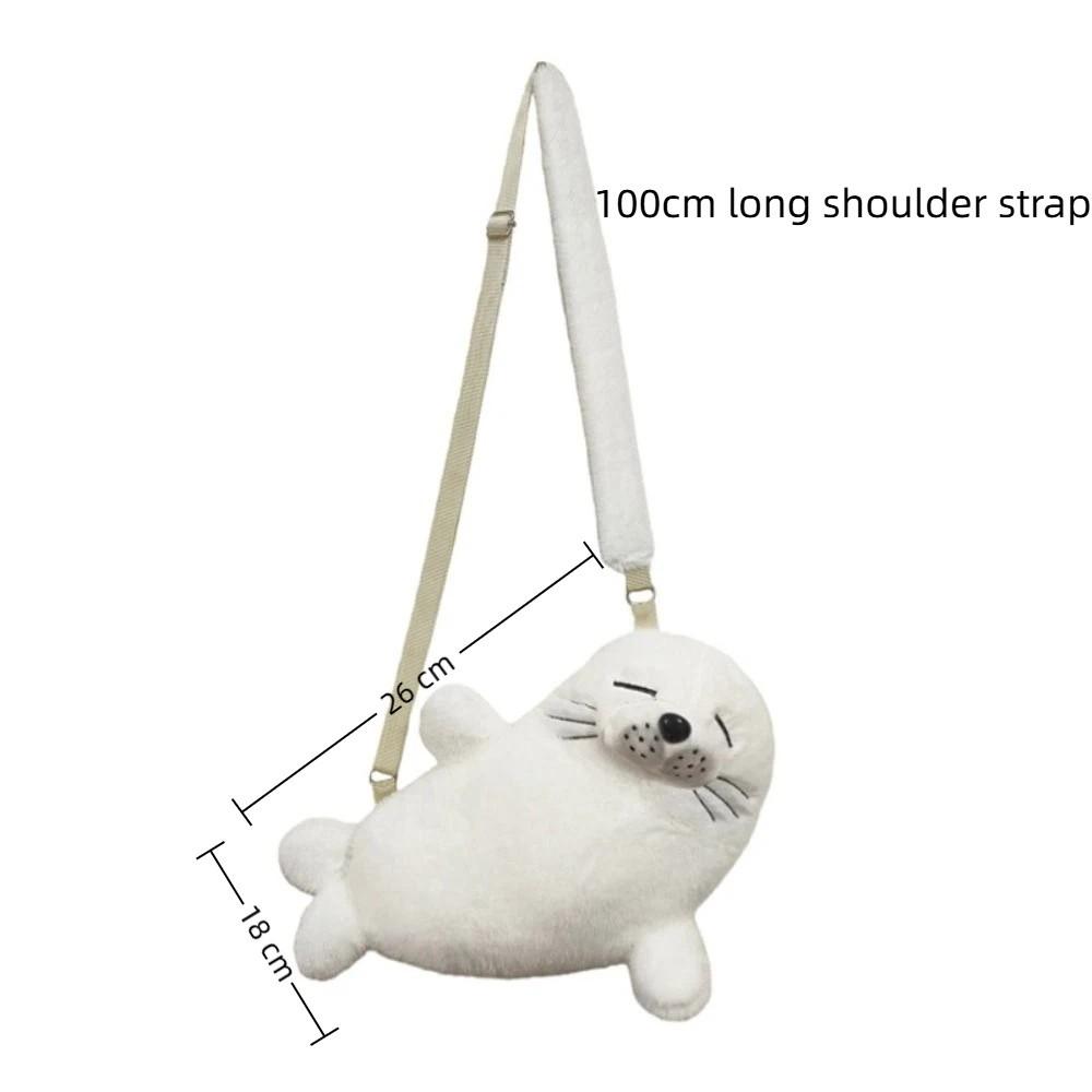 Soft Fluffy Cute Seal Shoulder Bag Lightweight Cartoon Phone Bag Adjustable Straps Fabric Crossbody Bag Women's Accessories