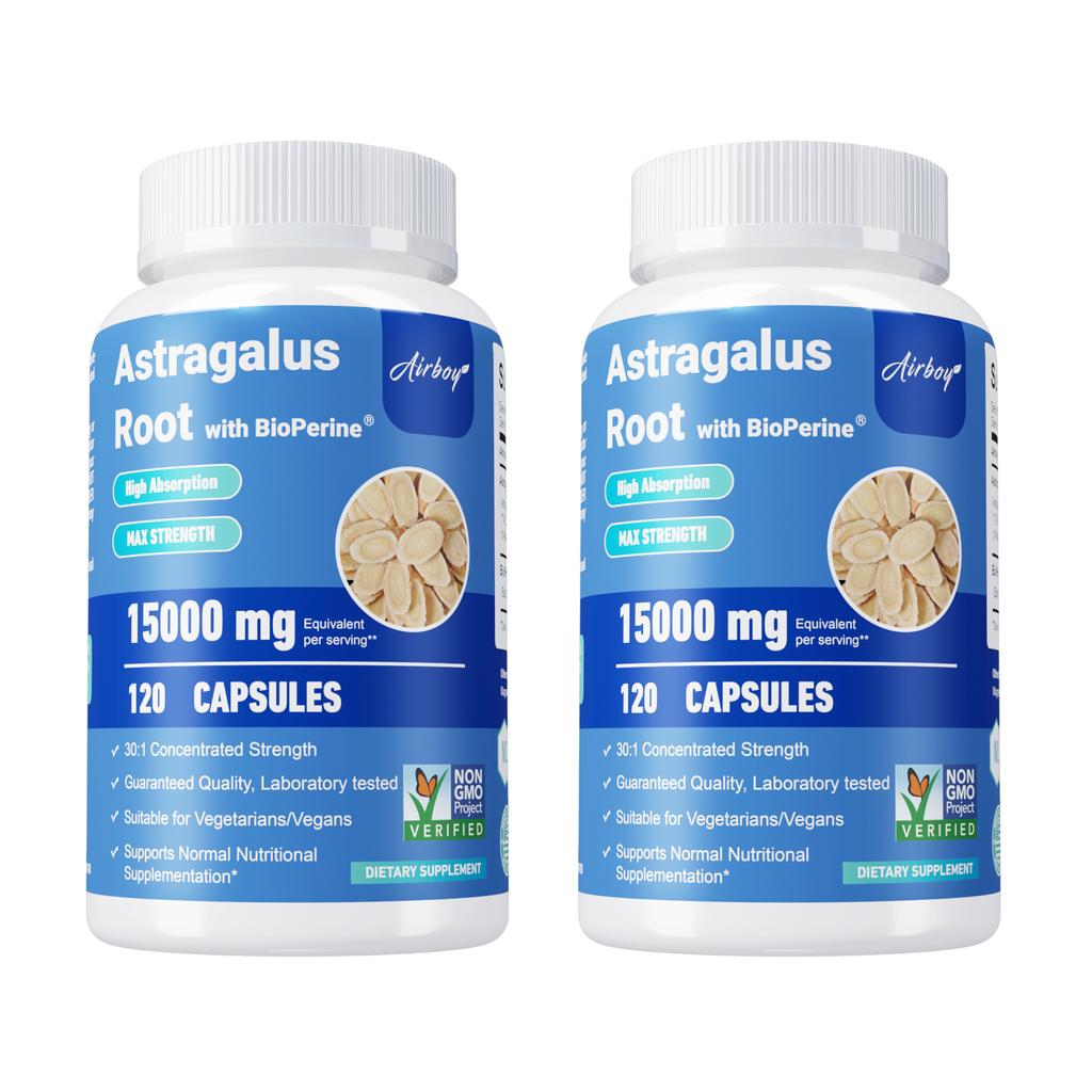 Capsule di Astragalo, 15.000 mg per porzione, contengono estratto di pepe nero, adatte sia per uomini che per donne.