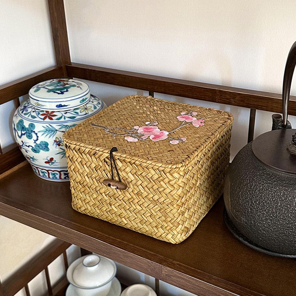 Woven Storage Basket Handwoven Natural Wicker Sundries Organizer for Kitchen Living Room Home Decor Fruit Candy Tea Eggs Storage