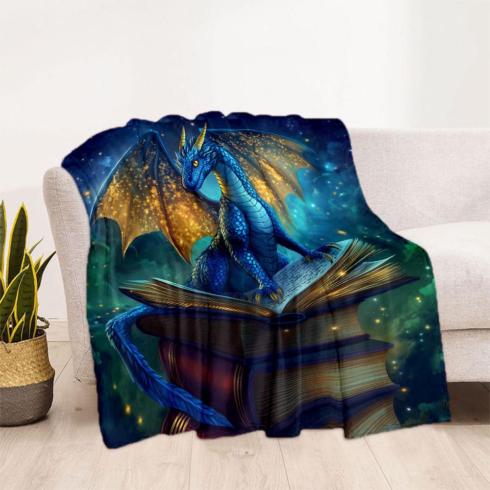 Dragon Reading Magic Book flannel,Lightweight,Flannel Blanket,Comfortable Blanket, Sofa Blanket, gift blankets,Holiday gift blanket Blankets