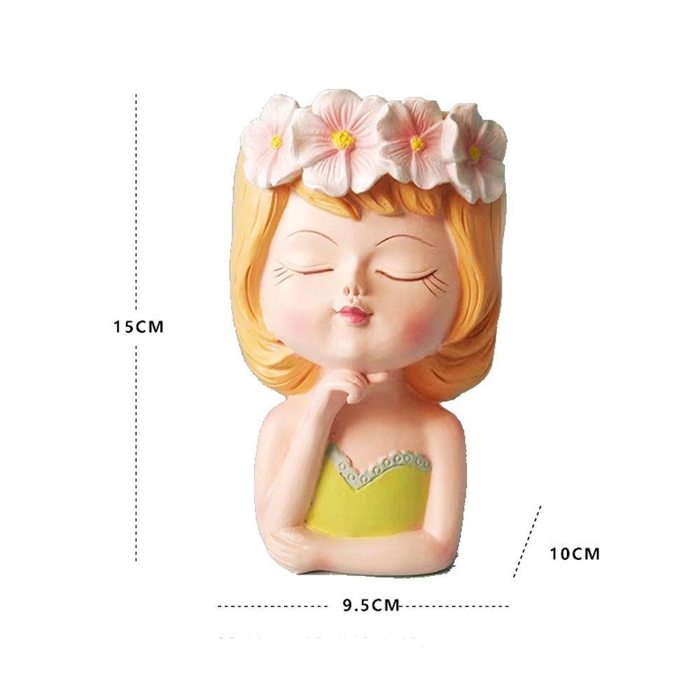 Resin Fairy Flowerpot Girl Statue Succulent Planter Pot Face Planters Pots  Office