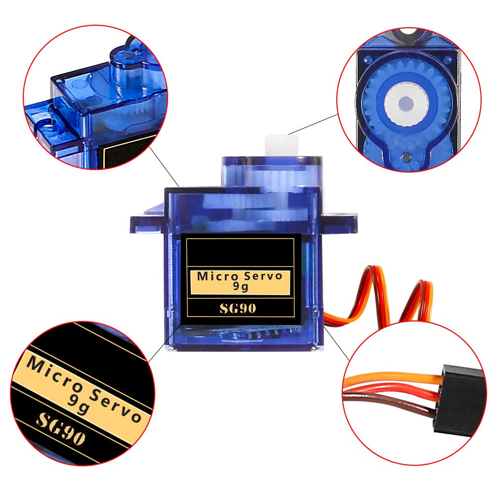 ALMOCN 8Pcs SG90 9G Micro Servo Motor Kit for Mini RC Robot Arm Helicopter Airplane Car Boat Control Projects
