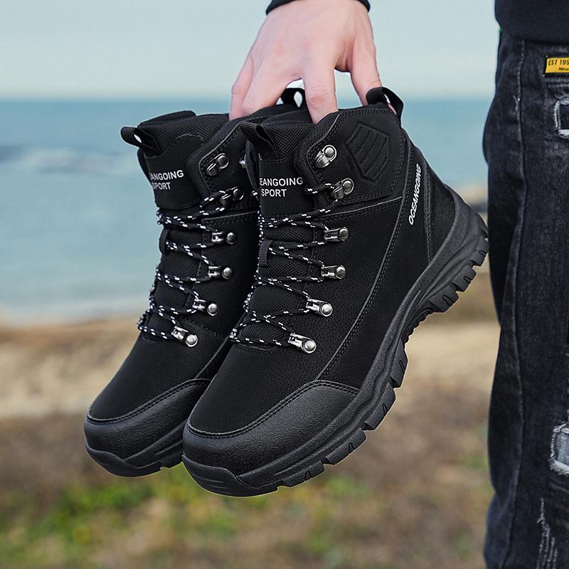 Winter High-Top Men Hiking Boots Outdoor Shoes Lace-Up Non-slip Sneakers Waterproof Trekking Boots Men's Suede Warm Snow Boots