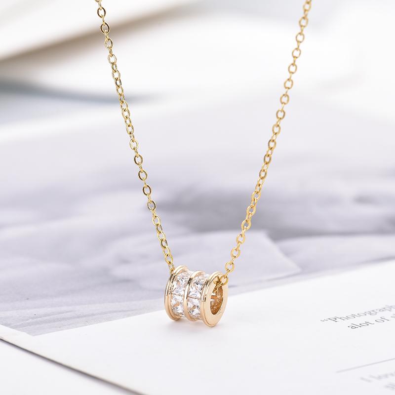 

Fashion Cylinder Zincon Pendant Necklace Woman Stainless Steel Chain Choker Vintage Necklace Daily Zircon Gold Copper Color золотий
