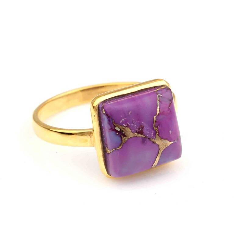 

Purple Copper Turquoise Gemstone Ring, Handmade Jewelry, Square Ring, Unisex Ring, 925 Sterling Silver, Bezel Ring, Anniversary Gift 10
