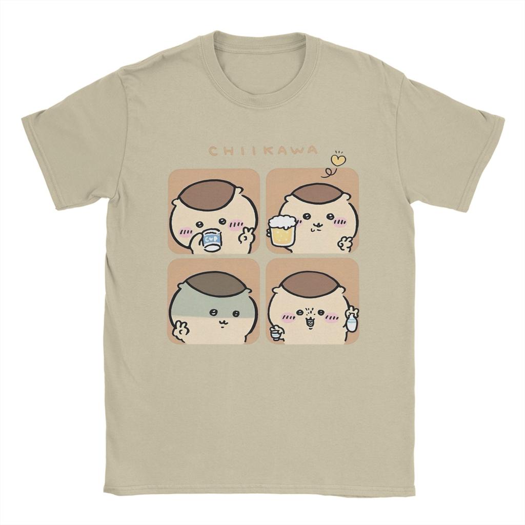 Copkfegf Chiikawa T-Shirt Men's Cotton Tops Hip Hop  Crewneck Short Sleeve