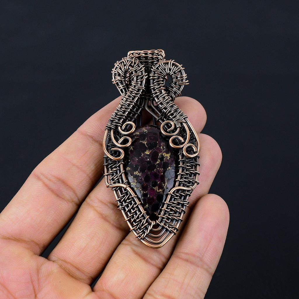 Copper Tourmaline Gemstone Pure Copper Wire Wrapped Handmade Pendant Jewelry For Her