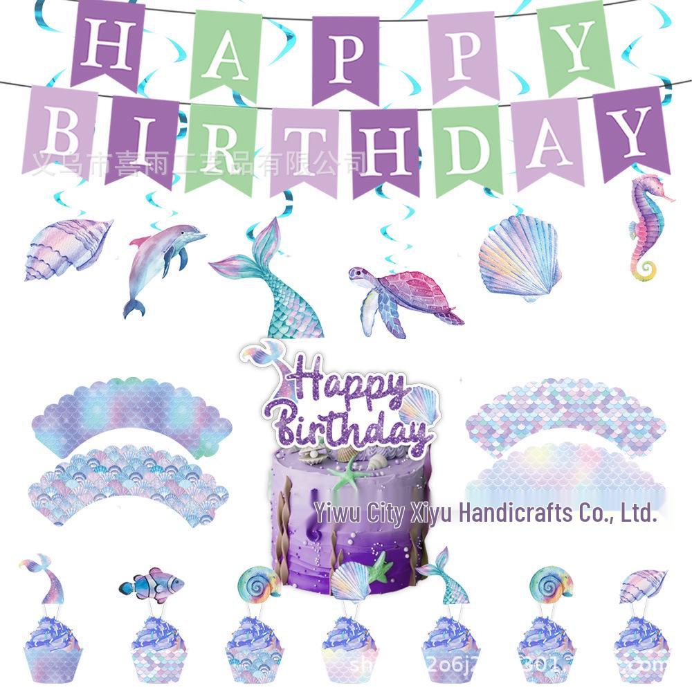 Pink Mermaid Birthday Party Set: Tablecloth, Plates, Cups, Balloons, and Cutlery