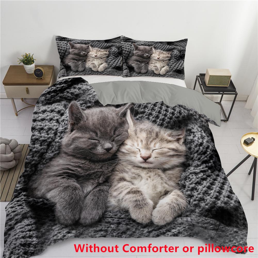 Adorable Cat Printed Duvet Cover Pillowcase Soft Bedding Accessories Home Decor Cute Animal Theme Quilt Covers