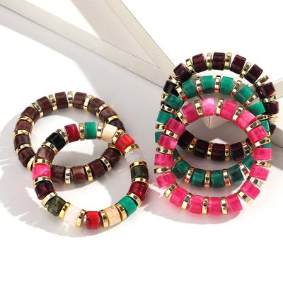 Statement Acrylic Cylindrical Beads Bracelets for Women Vintage Fashion Colorful Resin Stretchy Bracelet Stackable Jewelry Gift