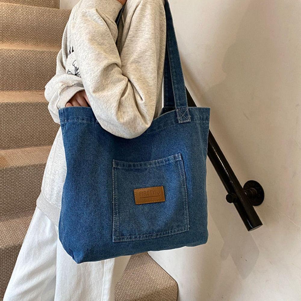 Retro Denim Shoulder Bag Large Capacity Leisure Tote Bag Casual Cowboy Underarm Bag  Travel