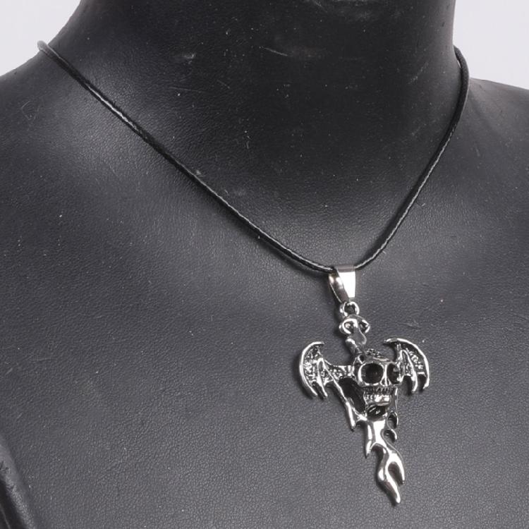 Gothic Halloween Skull Necklace Pendant Neckchain Feature Winged Charm Accent for Punk Outfits Costume Parties