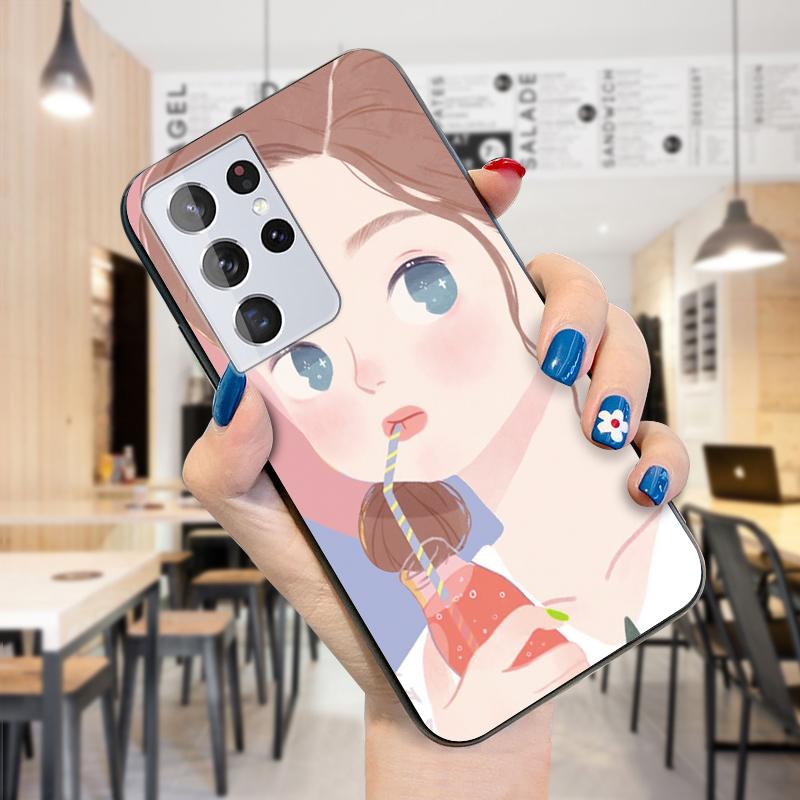 Cute Girl Drinking A Drink Pattern Carcasa Beautiful Girls Design Carcasa