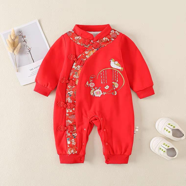 

Вышитый комбинезон для девочки в китайском стиле - Длинный рукав, Двухслойный, Костюм Тан для весны и осени 66 cm