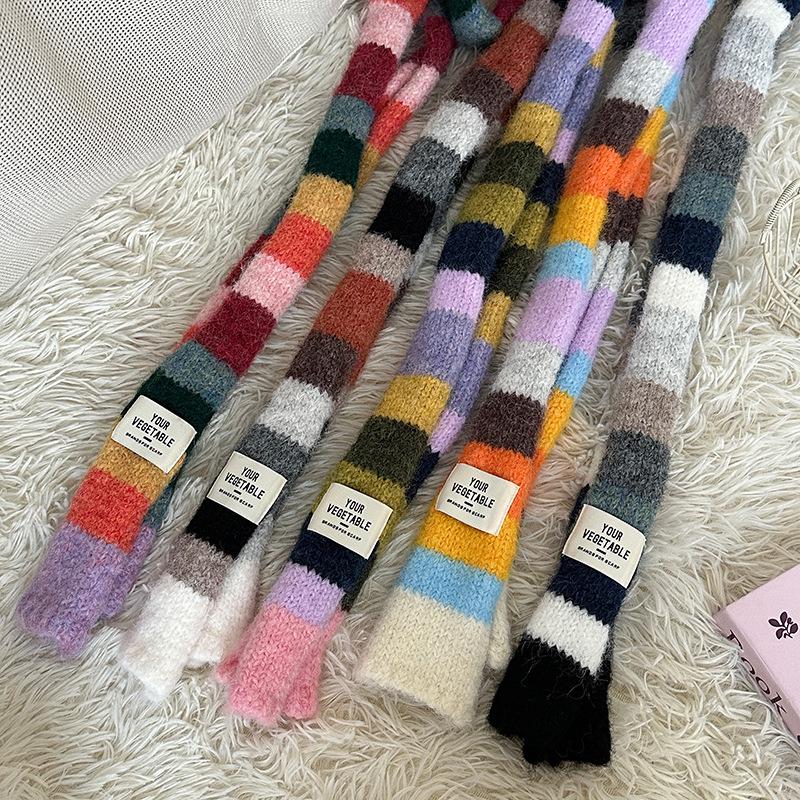 Luochi Knitwear Autumn/Winter Mohair Color Block Stripe Scarf - Unisex Y2K Sweet and Spicy Girl Style