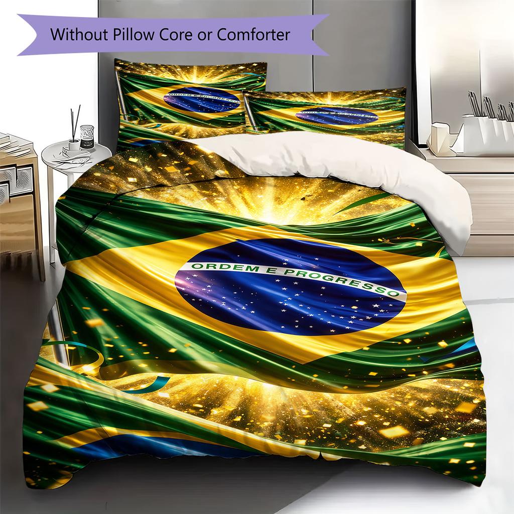 Brazil National Football Team Pattern Bedding,Quilt Set Quilt Cover Pillowcase Home Birthday Gift(1 * duvet cover + 2 * pillowcase, without core)
