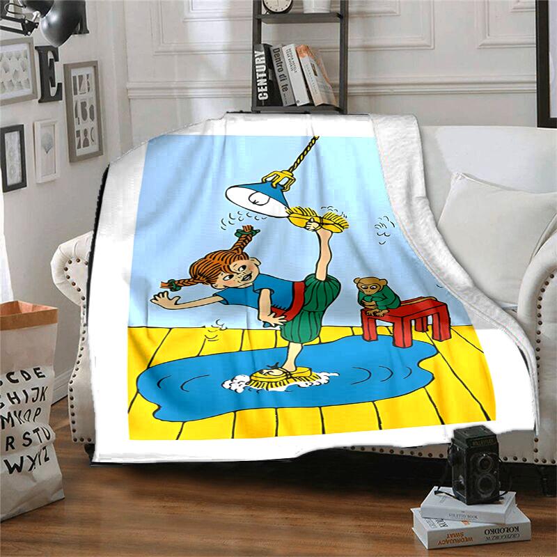 Coperta in Flanella di Pippi Calzelunghe Morbida Calda per Tutte le Stagioni, Design per Campeggio, Viaggio in Auto, Escursionismo Divano, Letto, Ufficio Regalo Perfetto per Feste