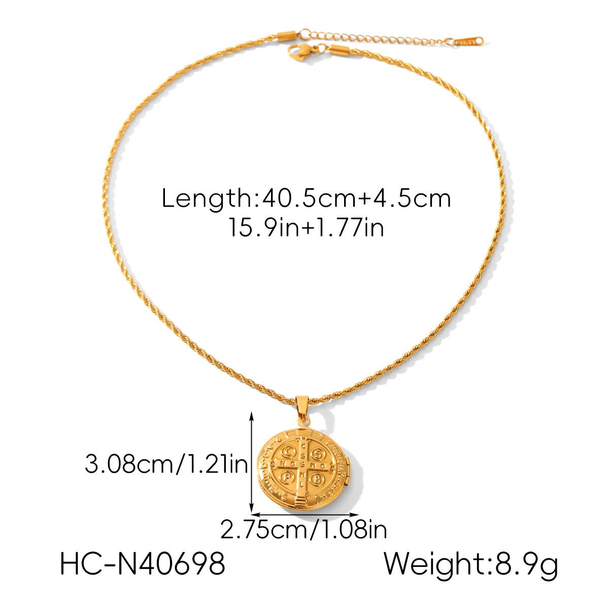 French Retro Relief Stainless Steel Necklace 18K Gold Flip-Top Titanium Steel Pendant Sweater Chain Light Luxury Niche Jewelry