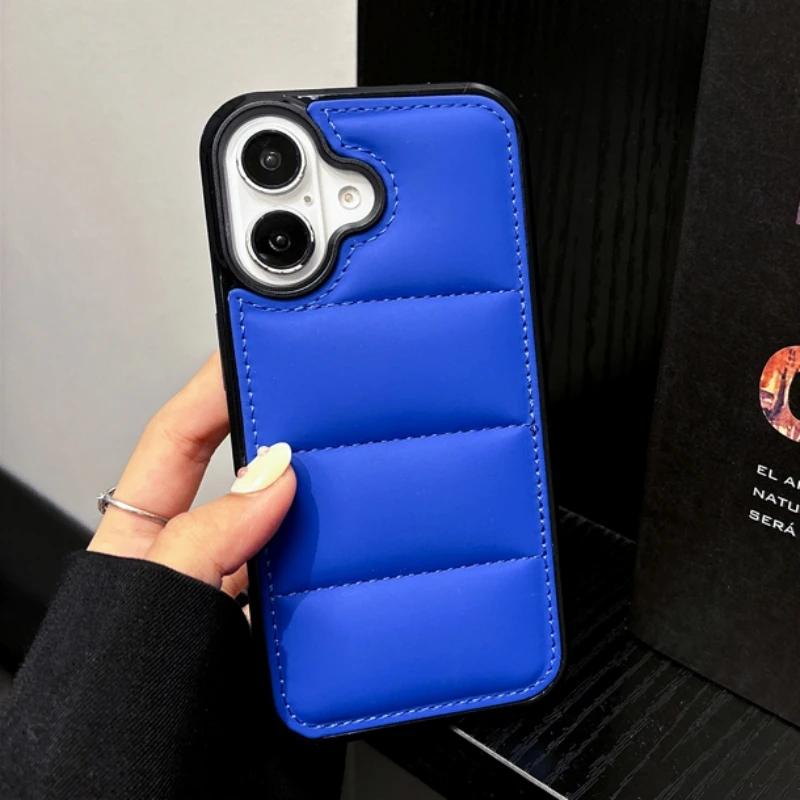 Weiche Daunenjackenstoff Handyhülle für iPhone 16 15 14 13 12 11 Pro Max 16Pro Hülle Die Puffer Winter Stoßfeste Schutzhülle