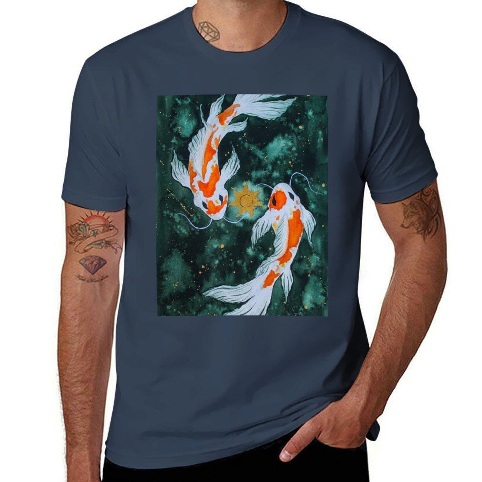 Pisces zodiac watercolor painting TShirt Casual Simple Design Short Sleeve Shirt S