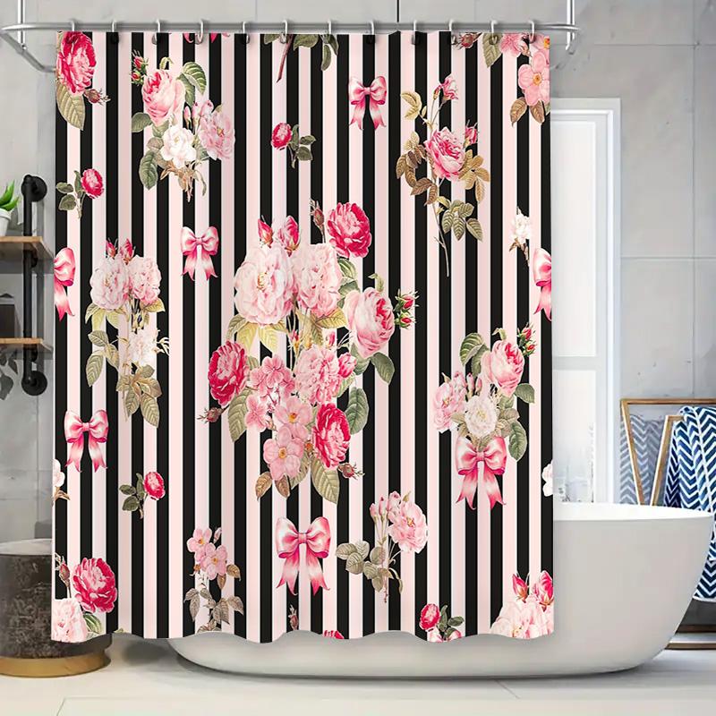 

Floral Shower Curtain Botanical Flowers Pattern Waterproof Bathroom Decor Vintage Style Washable Fabric Curtain Nature Art W60H190(CM)-1 Pcs