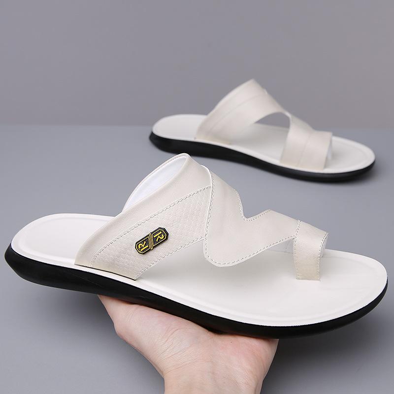 New Men's Sandals Summer Fashionable Pu Leather Flip Flops Youth Beach Shoes Slippers Comfortable Casual Footwear