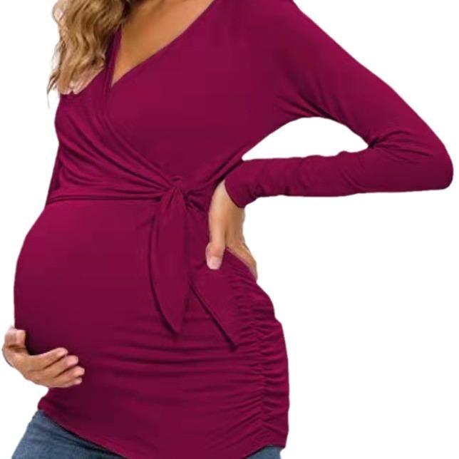 European and American trends Bao Ma cross V-neck breastfeeding T-shirt maternity top spot loose type