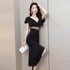 Elegantes Bodycon-Kleid mit Netzprint – Kurzärmelig für Nachtclub, Spa-Techniker