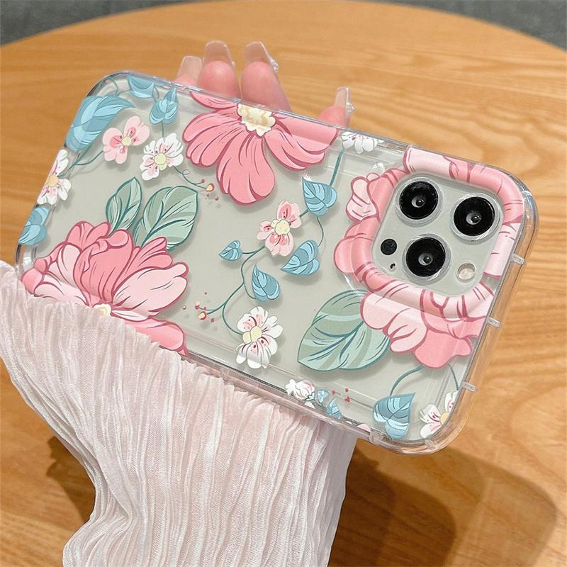 Summer Floral Rose Printed Phone Cases for Samsung S24 S23 Ultra S22 Plus S21 FE A53 A52S A14 A15 A54 A55 Airbag Anti-Drop Cover