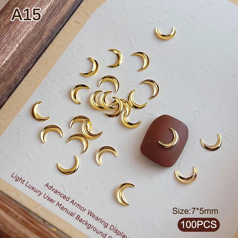 100pcs Alloy Star/Moon 3d Nail Art Charms Gold Flatback Love/Cross/Geometric Nails Decorations Manicure Supplies
