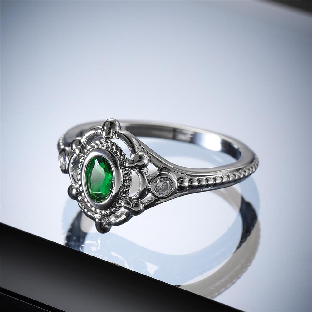 Charm Female Red Purple Green Oval Zircon Stone Engagement Ring Vintage  Color Wedding Jewelry For Women