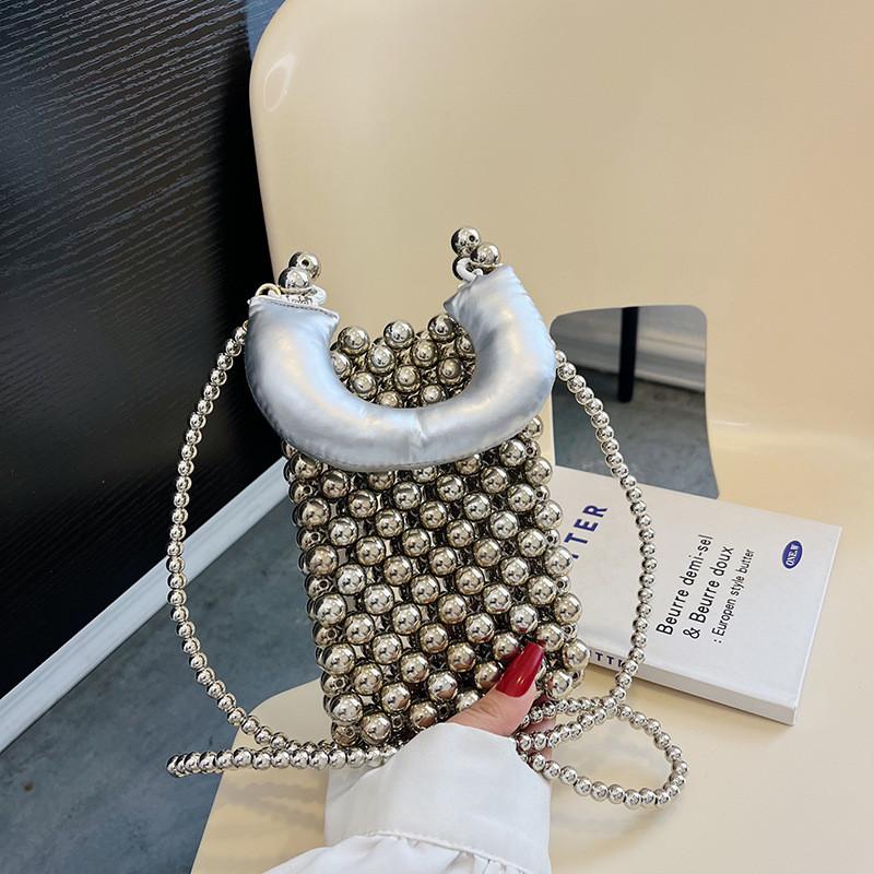 Модная Милая Плетеная Сумка-Клатч с Жемчугом для Девочек, Модная и Легкая серебряный