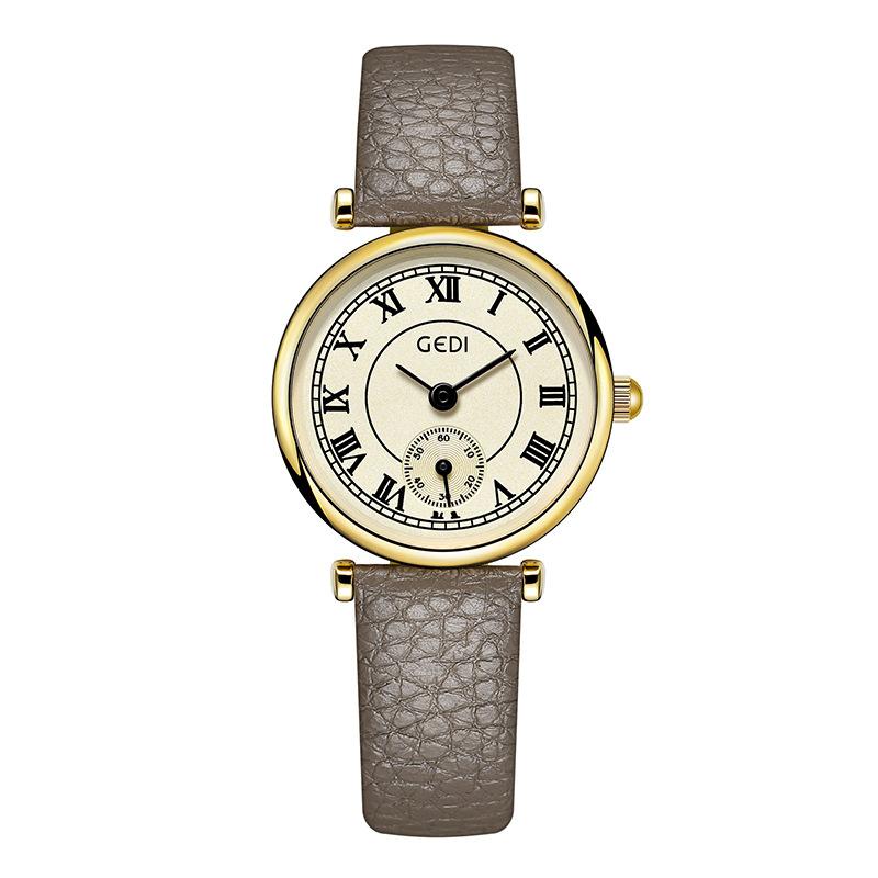 Simple Retro Student Watch High-End Small Seconds Quartz Watch Women'S Niche Lychee Pattern Belt Watch