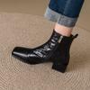 Autumn Women Boots Square Toe Back Zipper Women Shoes Chunky Heels Shoes For Women High Heel Boots Vintage Leather Shoes