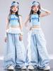 Trendy Blue Jazz Dance Costumes for Girls - Fashionable Performance Outfits for Children's Fashion Shows