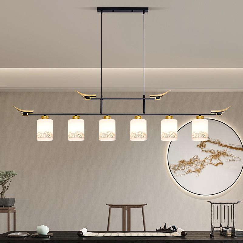 Modern Zen Dining Pendant Light: Pine-Inspired Multi-Head Strip Lamp for Tea Table or Study Desk
