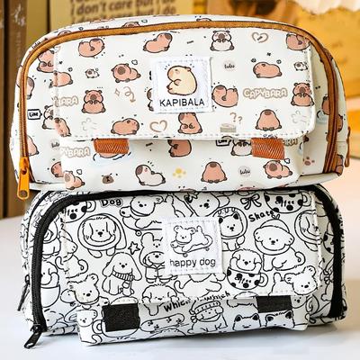 Super Cute Pencil Bag Pen Case Happy Dog & Capybara Storage Pouch for Stationery School