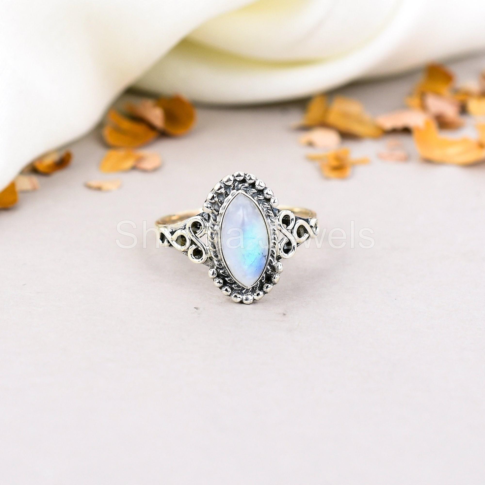 

Rainbow Moonstone 925 Sterling Silver Handmade Gemstone Jewelry Ring For Women 5