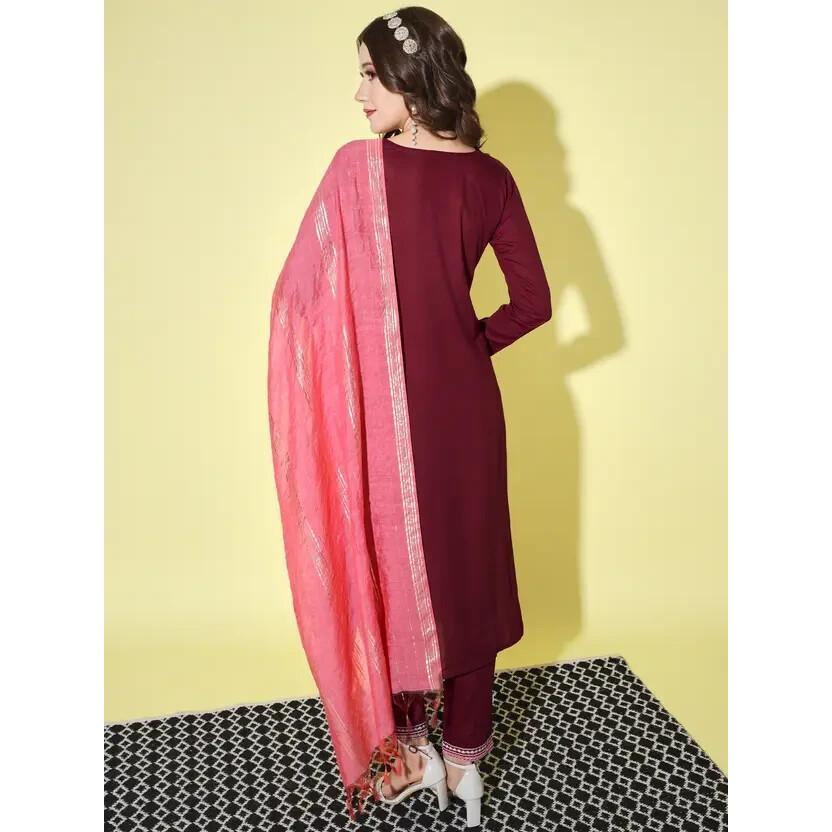 Bollywood Cotton Rayon Kurta Pant Dupatta Set Women Party Wear Top Tunic Kurti SC-2125