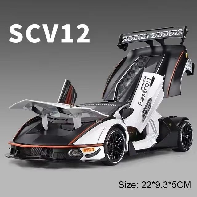 1:24 Revuelto SCV12 Cars Alloy Models Diecast Toys Street Car Light Music Rubber Tires Vehicles Model for Boys Festival Gifts